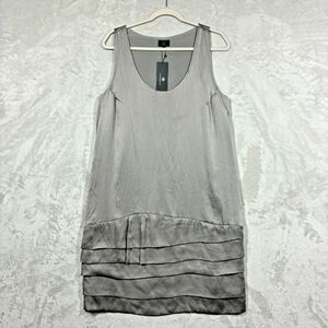 BR Monogram Banana Republic Gray Taupe Silk Layered Hem Shift Dress Sz 12 *Flaw